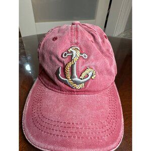 Anchor Embroidered Pink Washed Cotton Adjustable Baseball Cap               60-6